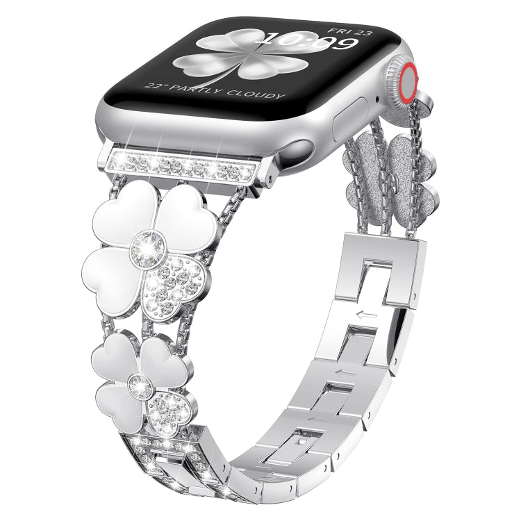 For Apple Watch 6 40mm Petal Metal Diamond Watch Band(Sliver+White) -  by PMC TechLife | Online Shopping South Africa | PMC TechLife