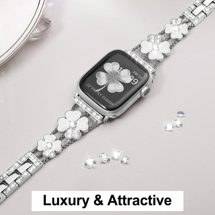 For Apple Watch 6 40mm Petal Metal Diamond Watch Band(Sliver+White) -  by PMC TechLife | Online Shopping South Africa | PMC TechLife