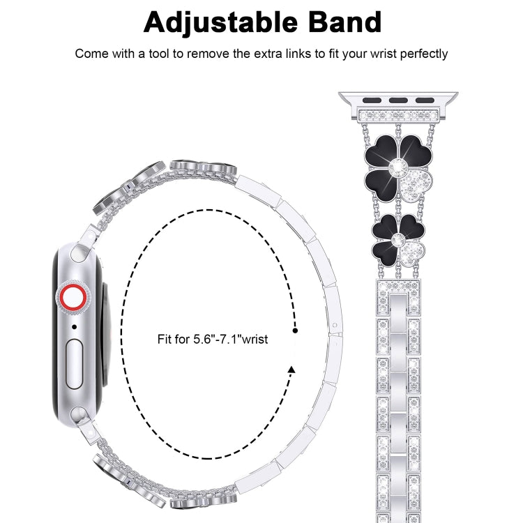 For Apple Watch 6 44mm Petal Metal Diamond Watch Band(Sliver+Black) -  by PMC TechLife | Online Shopping South Africa | PMC TechLife