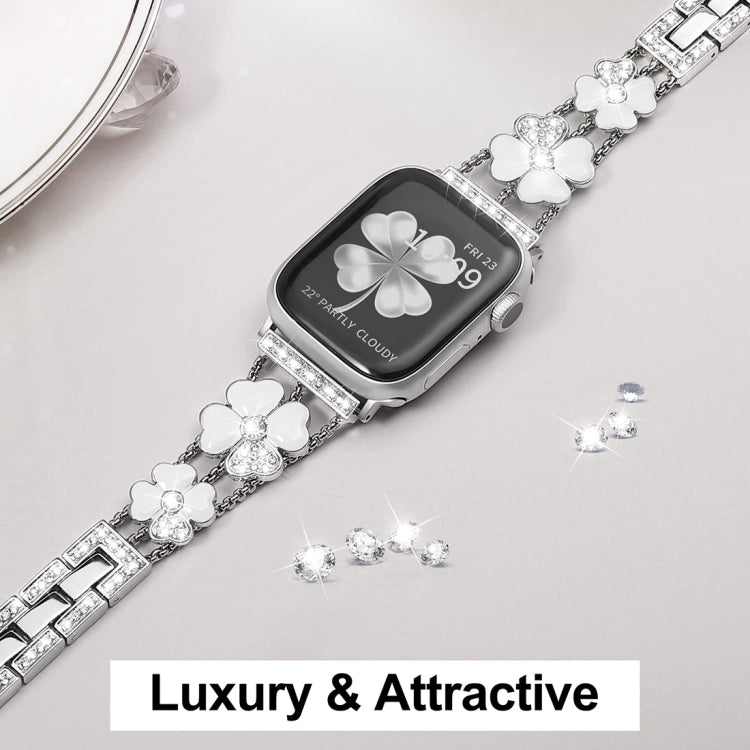 For Apple Watch 6 44mm Petal Metal Diamond Watch Band(Sliver+White) -  by PMC TechLife | Online Shopping South Africa | PMC TechLife
