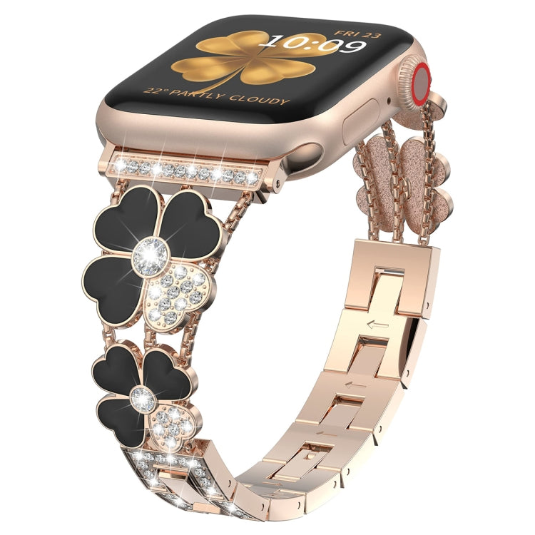 For Apple Watch 5 40mm Petal Metal Diamond Watch Band(Rose Gold+Black) -  by PMC TechLife | Online Shopping South Africa | PMC TechLife