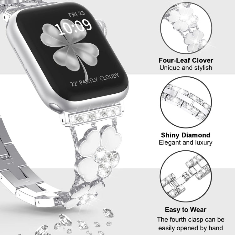 For Apple Watch 5 40mm Petal Metal Diamond Watch Band(Sliver+White) -  by PMC TechLife | Online Shopping South Africa | PMC TechLife