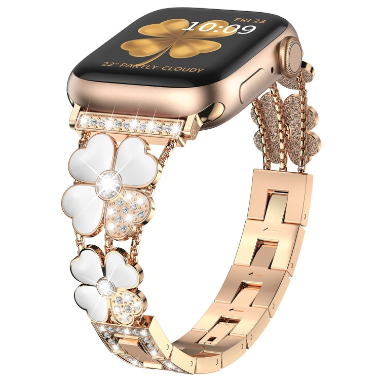 For Apple Watch 5 44mm Petal Metal Diamond Watch Band(Rose Gold+White) -  by PMC TechLife | Online Shopping South Africa | PMC TechLife