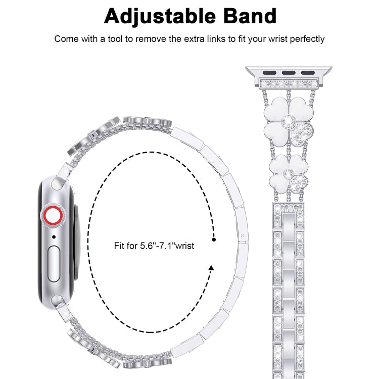For Apple Watch 4 40mm Petal Metal Diamond Watch Band(Sliver+White) -  by PMC TechLife | Online Shopping South Africa | PMC TechLife
