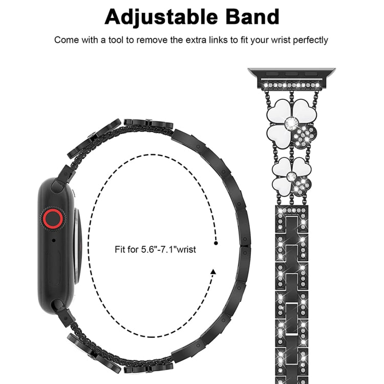 For Apple Watch 3 42mm Petal Metal Diamond Watch Band(Black+White) -  by PMC TechLife | Online Shopping South Africa | PMC TechLife