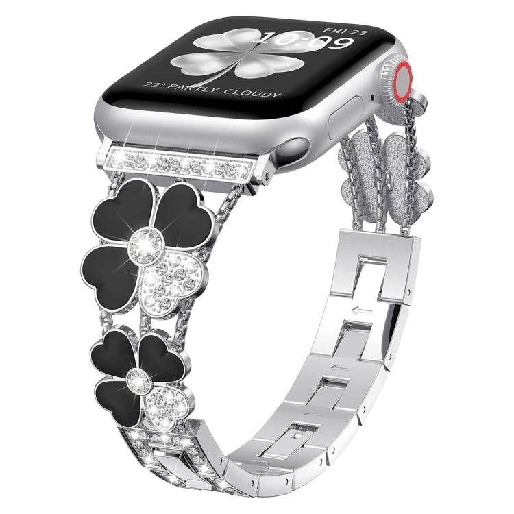 For Apple Watch 3 42mm Petal Metal Diamond Watch Band(Sliver+Black) -  by PMC TechLife | Online Shopping South Africa | PMC TechLife
