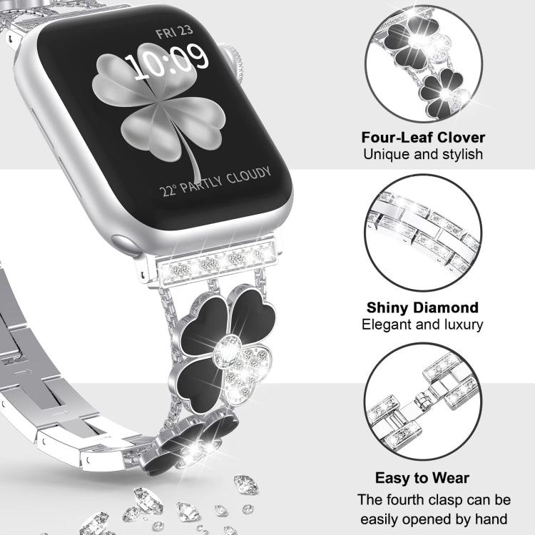 For Apple Watch 3 42mm Petal Metal Diamond Watch Band(Sliver+Black) -  by PMC TechLife | Online Shopping South Africa | PMC TechLife