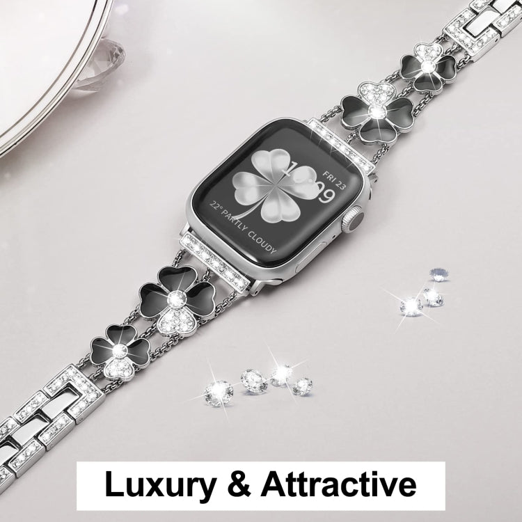 For Apple Watch 2 42 mm Petal Metal Diamond Watch Band(Sliver+Black) -  by PMC TechLife | Online Shopping South Africa | PMC TechLife