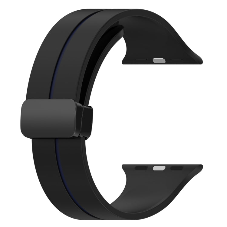 Two Color Folding Buckle Silicone Watch Band For Apple Watch Ultra 49mm(Black+Blue) -  by PMC TechLife | Online Shopping South Africa | PMC TechLife