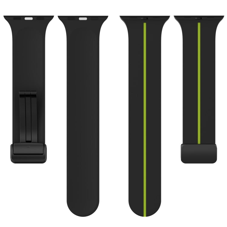 Two Color Folding Buckle Silicone Watch Band For Apple Watch 8 41mm(Black+Lime) - Watch Bands by PMC TechLife | Online Shopping South Africa | PMC TechLife