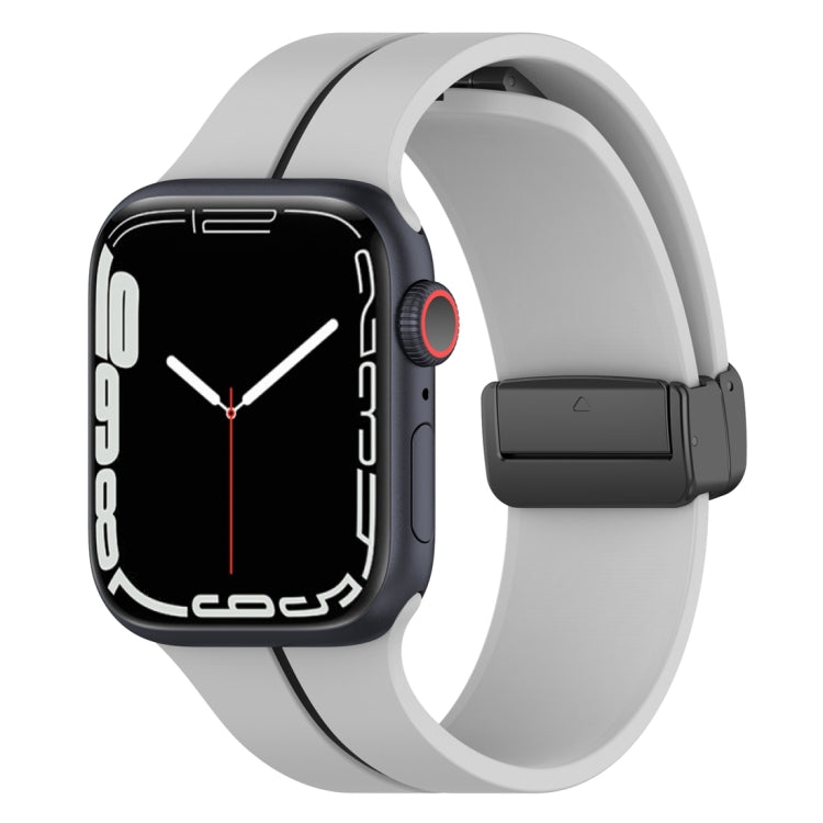 Two Color Folding Buckle Silicone Watch Band For Apple Watch 7 45mm(Light Grey+Black) - Watch Bands by PMC TechLife | Online Shopping South Africa | PMC TechLife