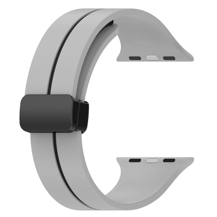 Two Color Folding Buckle Silicone Watch Band For Apple Watch 7 45mm(Light Grey+Black) - Watch Bands by PMC TechLife | Online Shopping South Africa | PMC TechLife
