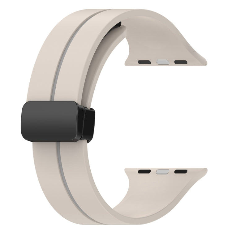 Two Color Folding Buckle Silicone Watch Band For Apple Watch 7 45mm(Starlight+Grey) -  by PMC TechLife | Online Shopping South Africa | PMC TechLife