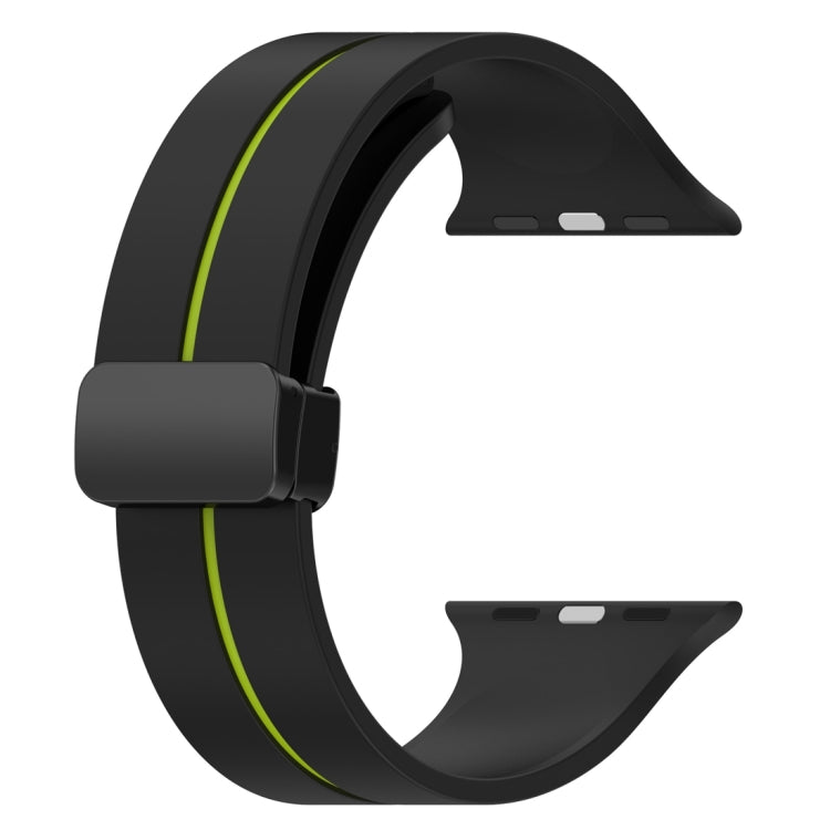 Two Color Folding Buckle Silicone Watch Band For Apple Watch SE 2022 40mm(Black+Lime) -  by PMC TechLife | Online Shopping South Africa | PMC TechLife
