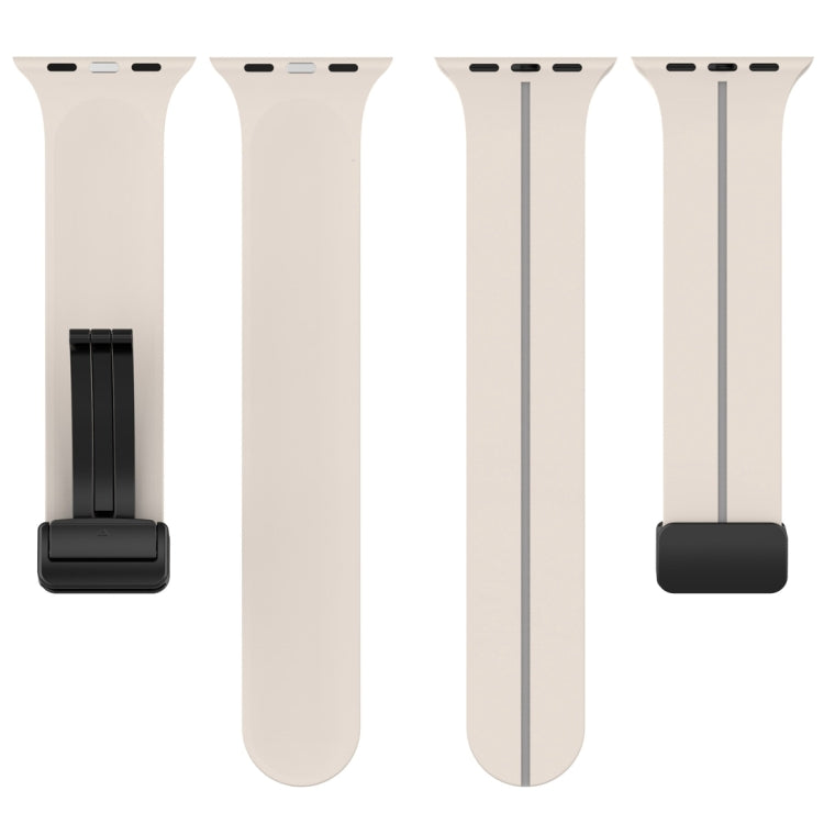 Two Color Folding Buckle Silicone Watch Band For Apple Watch SE 2022 44mm(Starlight+Grey) -  by PMC TechLife | Online Shopping South Africa | PMC TechLife