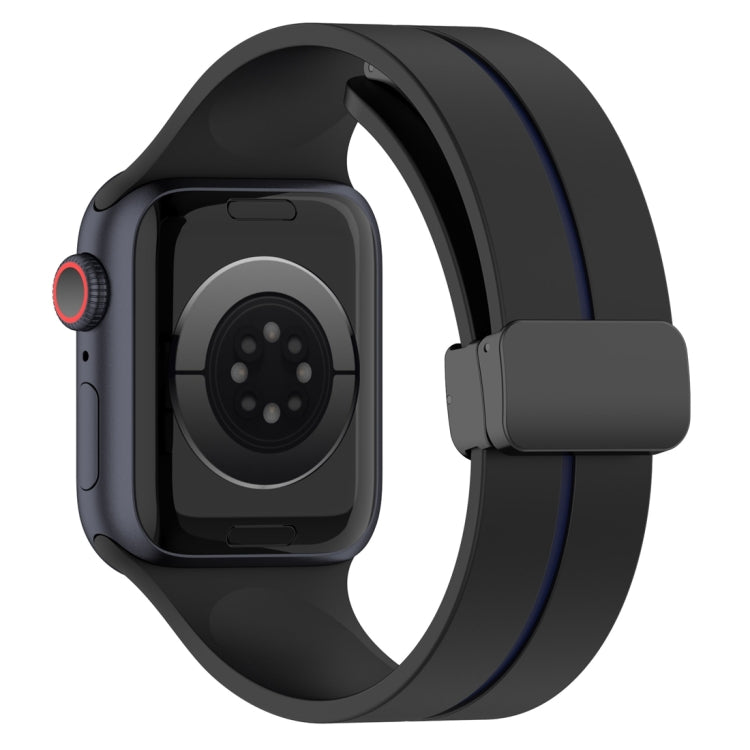 Two Color Folding Buckle Silicone Watch Band For Apple Watch 6 44mm(Black+Blue) -  by PMC TechLife | Online Shopping South Africa | PMC TechLife