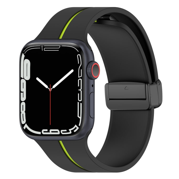 Two Color Folding Buckle Silicone Watch Band For Apple Watch 5 40mm(Black+Lime) - Watch Bands by PMC TechLife | Online Shopping South Africa | PMC TechLife
