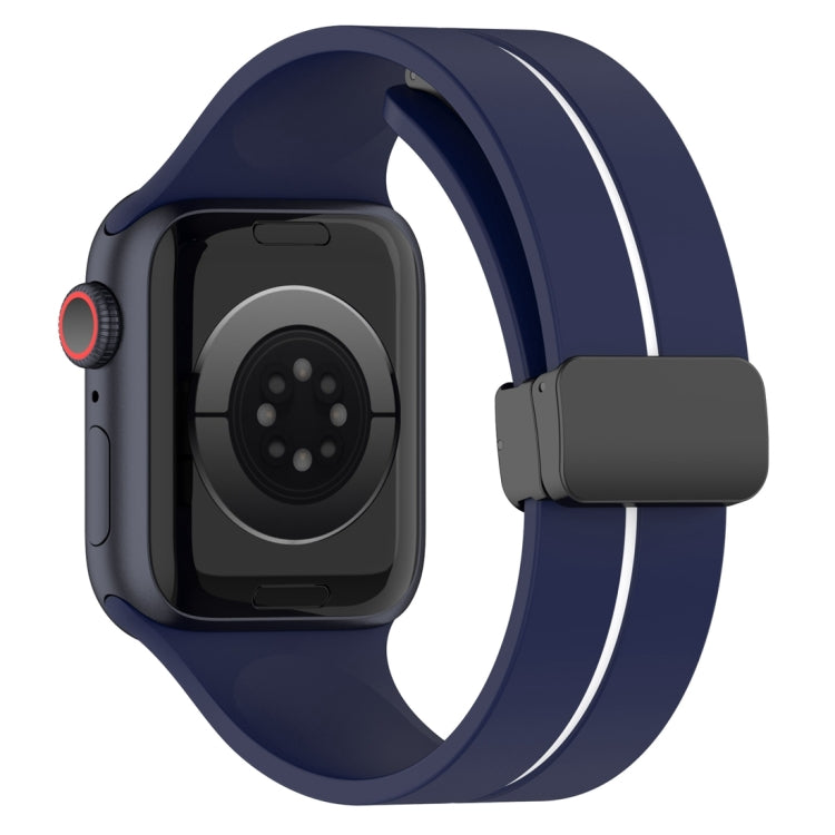 Two Color Folding Buckle Silicone Watch Band For Apple Watch 4 44mm(Midnight Blue+White) -  by PMC TechLife | Online Shopping South Africa | PMC TechLife