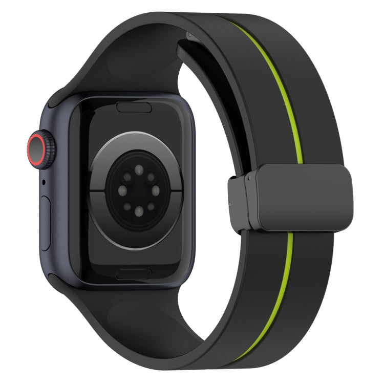 Two Color Folding Buckle Silicone Watch Band For Apple Watch 3 42mm(Black+Lime) - Watch Bands by PMC TechLife | Online Shopping South Africa | PMC TechLife