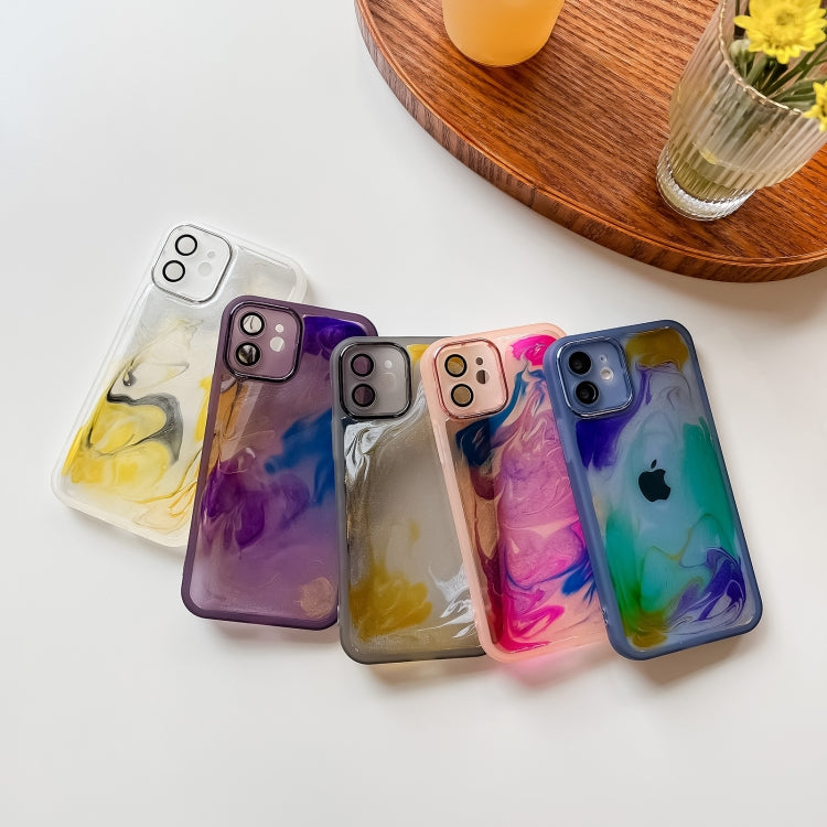 For iPhone 12 Oil Painting Electroplating TPU Phone Case(Blue) - iPhone 12 / 12 Pro Cases by PMC TechLife | Online Shopping South Africa | PMC TechLife