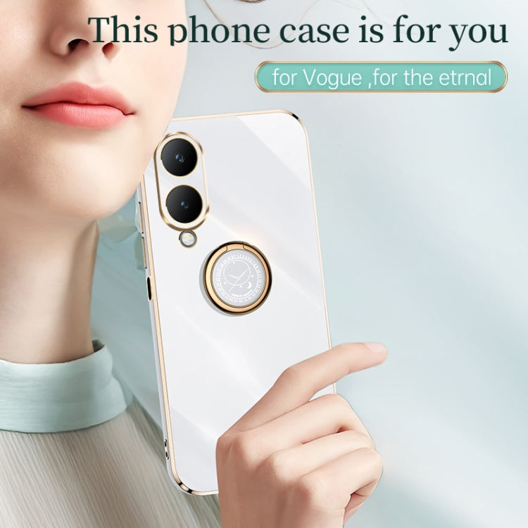 For vivo Y17S 4G XINLI Straight Edge 6D Electroplate TPU Phone Case with Ring Holder(Black) - vivo Cases by XINLI | Online Shopping South Africa | PMC TechLife | Buy Now Pay Later Mobicred