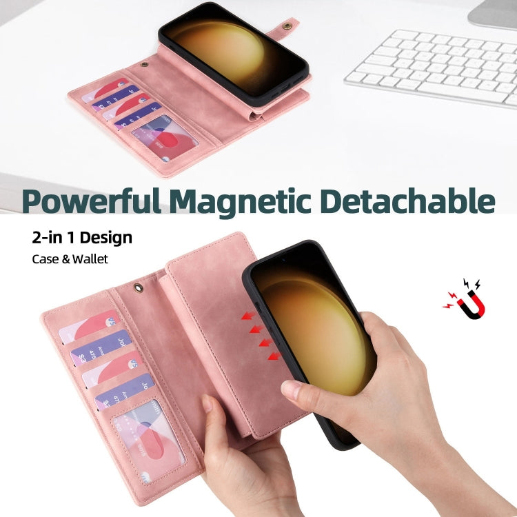 For Samsung Galaxy S23 5G Zipper Wallet Magnetic Detachable Leather Phone Case(Pink) - free shipping - PMC TechLife - Order now!