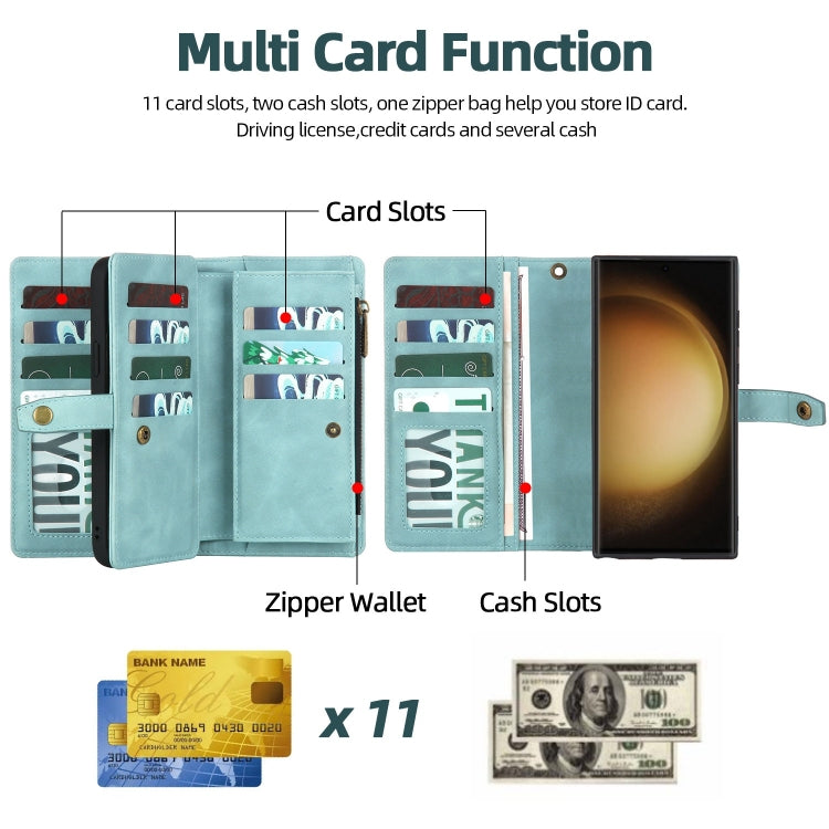 For Samsung Galaxy S23 Ultra 5G Zipper Wallet Detachable MagSafe Leather Phone Case(Blue) - Galaxy S23 Ultra 5G Cases by PMC TechLife | Online Shopping South Africa | PMC TechLife