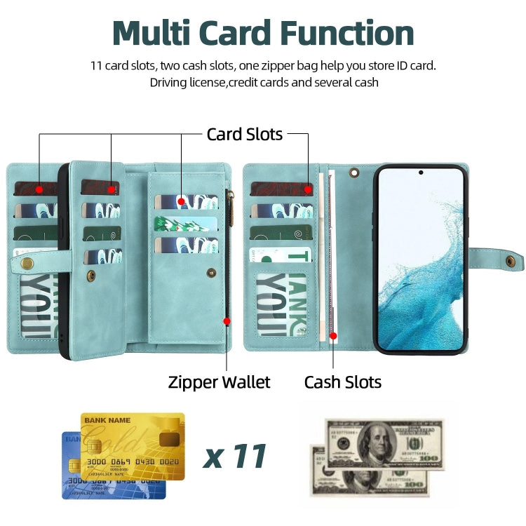 For Samsung Galaxy S21+ 5G Zipper Wallet Magnetic Detachable Leather Phone Case(Blue) - free shipping - PMC TechLife - Order now!