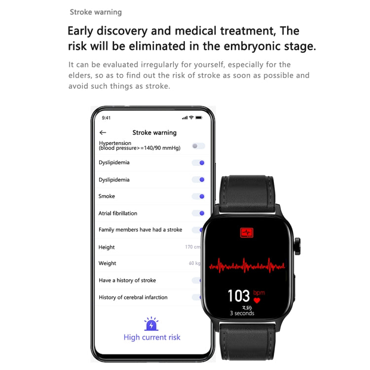GT22 1.85 inch TFT Screen Leather Band Health Smart Watch, Support Bluetooth Call / Plateau Blood Oxygen / Body Temperature / Arrhythmia / TI Heart Rate Monitoring(Black) -  by PMC TechLife | Online Shopping South Africa | PMC TechLife