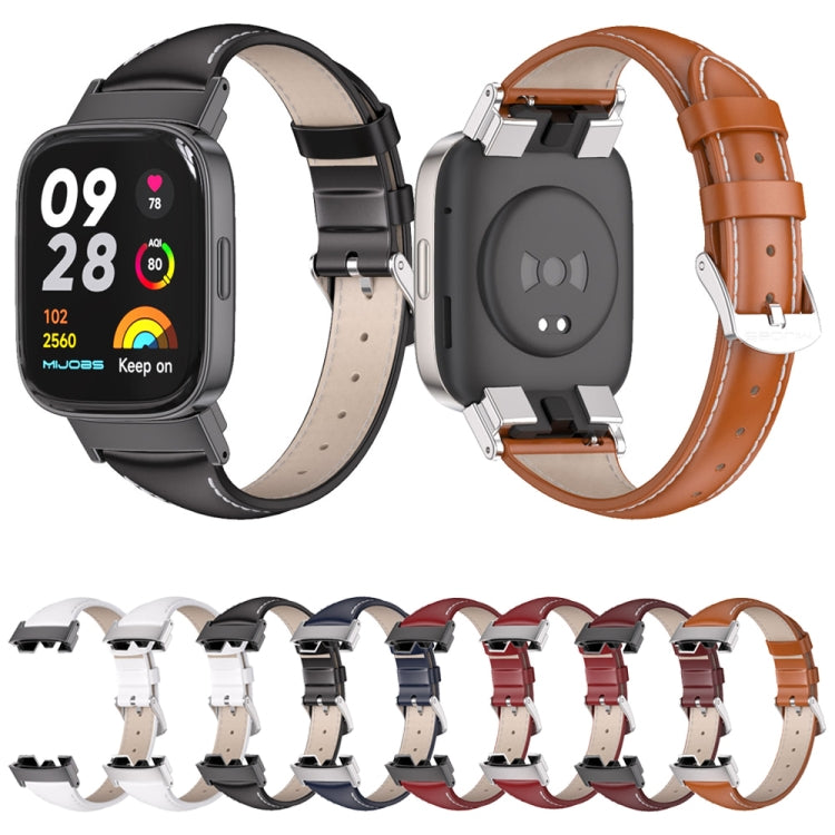 For Redmi Watch 3 Mijobs Genuine Leather Slim Watch Band(Wine Red Black) -  by MIJOBS | Online Shopping South Africa | PMC TechLife