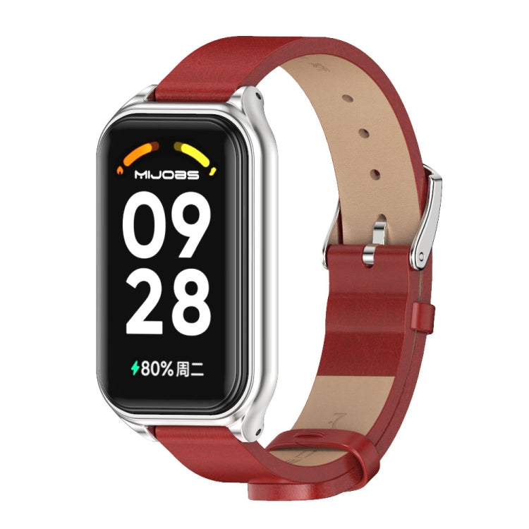 For Xiaomi Smart Band 8 Active / Redmi Band 2 Mijobs Metal Shell Microfiber PU Leather Watch Band(Red Silver) - Watch Bands by MIJOBS | Online Shopping South Africa | PMC TechLife | Buy Now Pay Later Mobicred