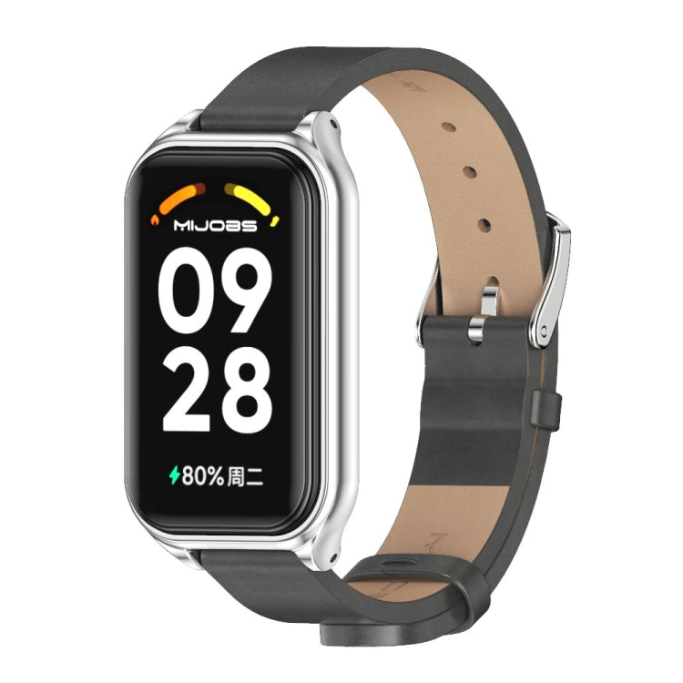 For Xiaomi Smart Band 8 Active / Redmi Band 2 Mijobs Metal Shell Microfiber PU Leather Watch Band(Grey Silver) - Watch Bands by MIJOBS | Online Shopping South Africa | PMC TechLife | Buy Now Pay Later Mobicred