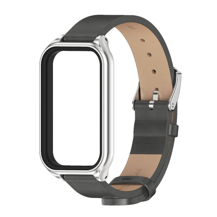 For Xiaomi Smart Band 8 Active / Redmi Band 2 Mijobs Metal Shell Microfiber PU Leather Watch Band(Grey Silver) - Watch Bands by MIJOBS | Online Shopping South Africa | PMC TechLife | Buy Now Pay Later Mobicred