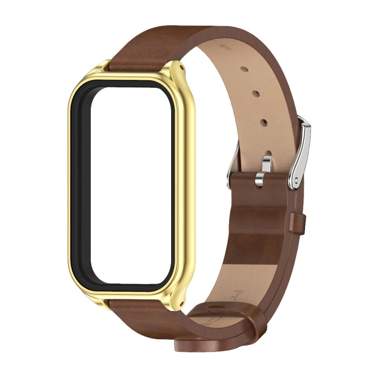 For Xiaomi Smart Band 8 Active / Redmi Band 2 Mijobs Metal Shell Microfiber PU Leather Watch Band(Brown Gold) - Watch Bands by MIJOBS | Online Shopping South Africa | PMC TechLife | Buy Now Pay Later Mobicred