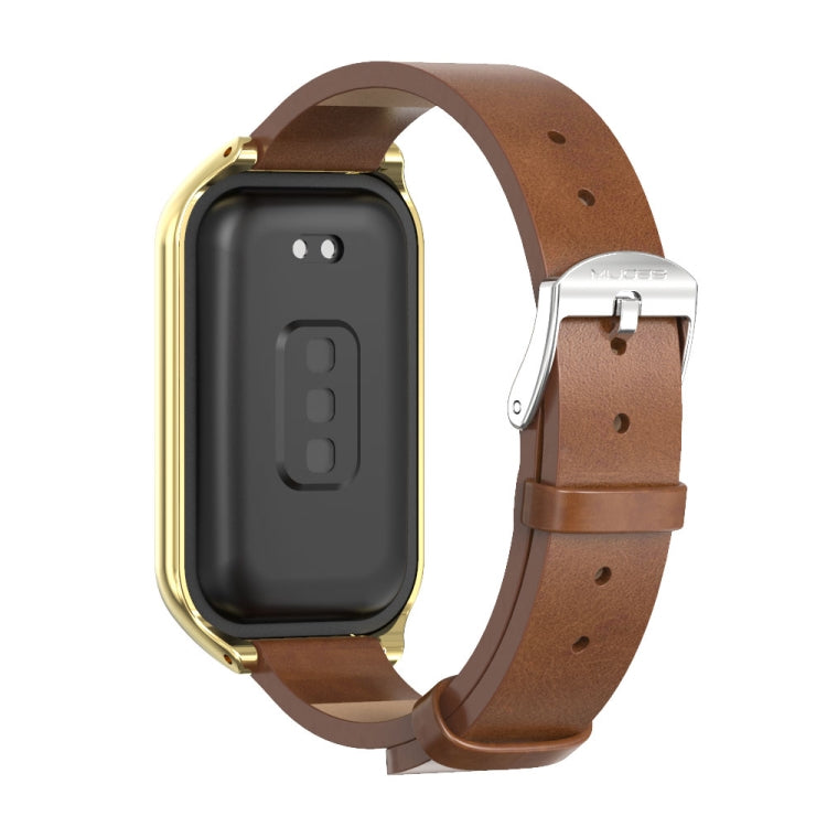 For Xiaomi Smart Band 8 Active / Redmi Band 2 Mijobs Metal Shell Microfiber PU Leather Watch Band(Brown Gold) - Watch Bands by MIJOBS | Online Shopping South Africa | PMC TechLife | Buy Now Pay Later Mobicred