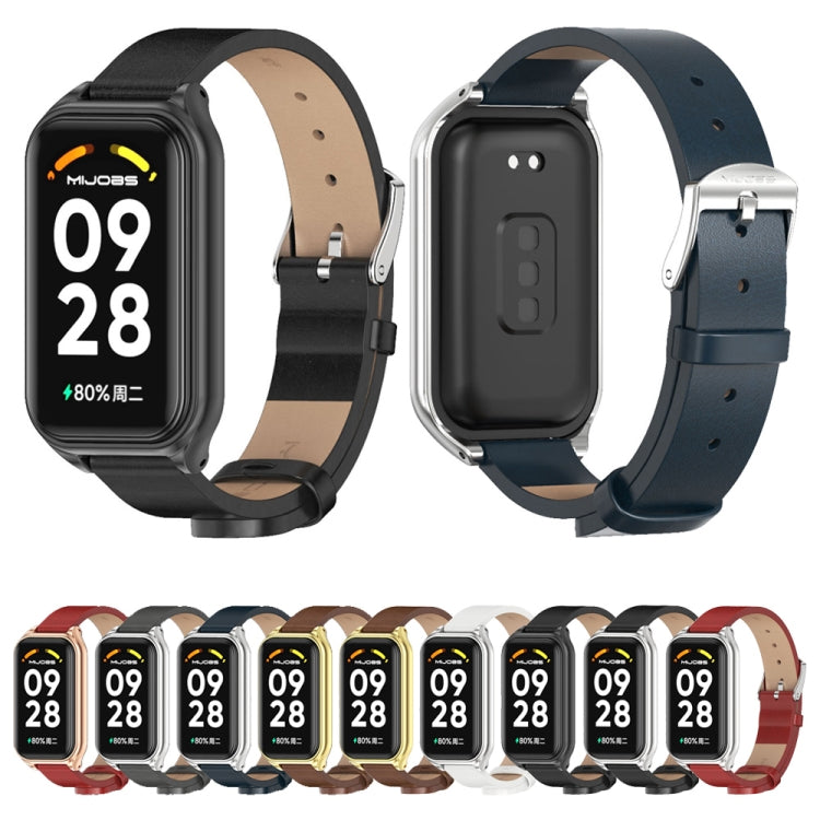 For Xiaomi Smart Band 8 Active / Redmi Band 2 Mijobs Metal Shell Microfiber PU Leather Watch Band(White Silver) - free shipping - PMC TechLife - Order now!