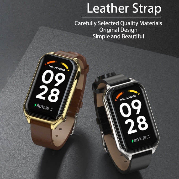 For Xiaomi Smart Band 8 Active / Redmi Band 2 Mijobs Metal Shell Microfiber PU Leather Watch Band(Brown Gold) - Watch Bands by MIJOBS | Online Shopping South Africa | PMC TechLife | Buy Now Pay Later Mobicred