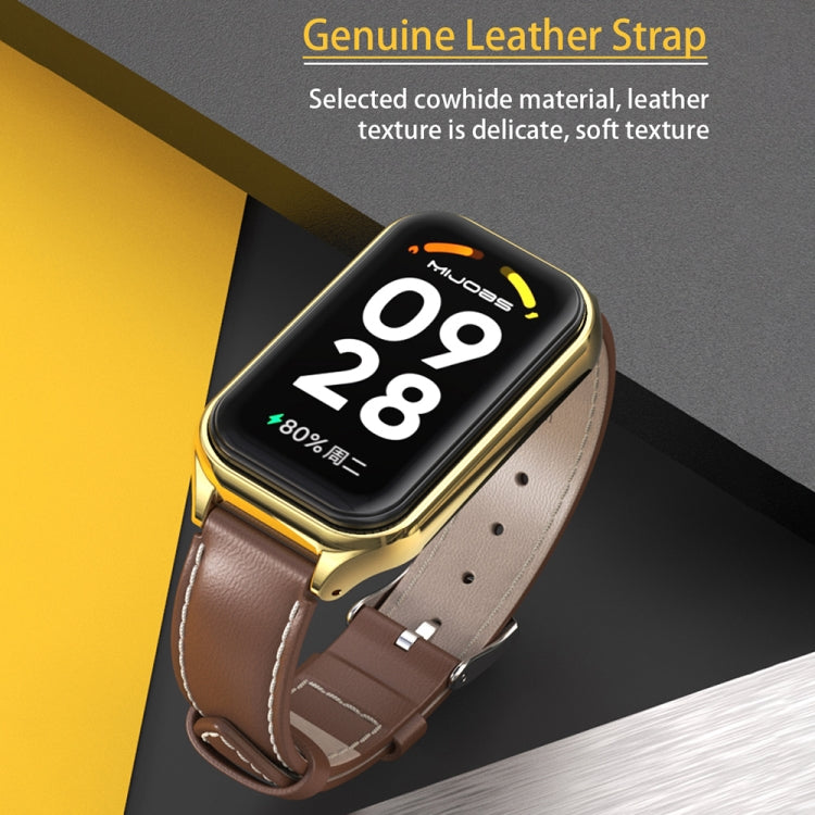 For Xiaomi Smart Band 8 Active / Redmi Band 2 Mijobs Metal Shell Microfiber PU Leather Watch Band(Red Rose Gold) - Watch Bands by MIJOBS | Online Shopping South Africa | PMC TechLife | Buy Now Pay Later Mobicred
