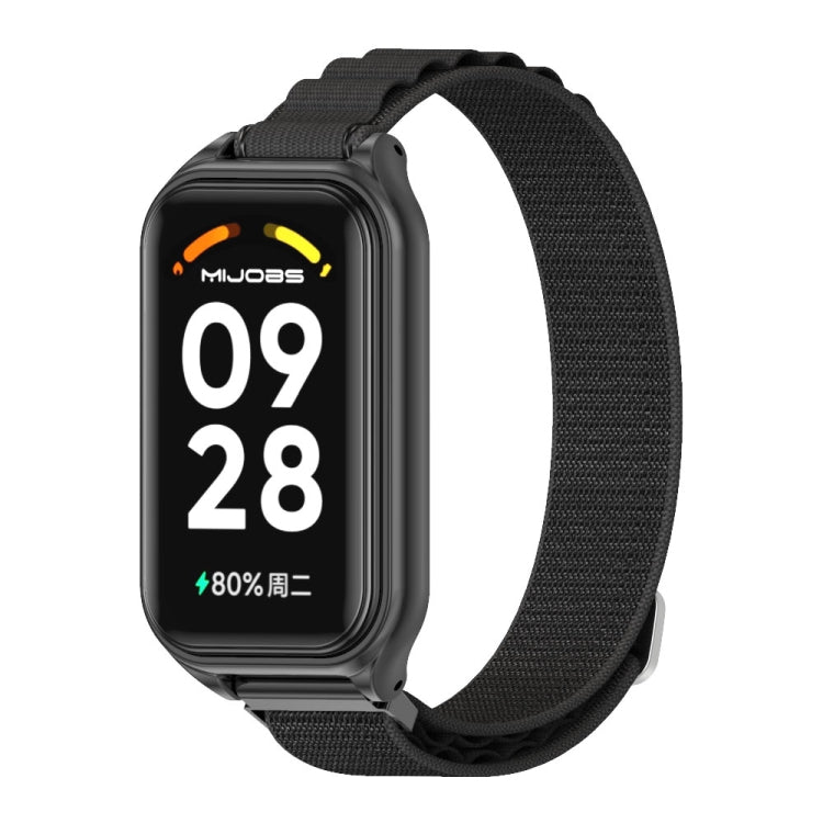For Xiaomi Smart Band 8 Active / Redmi Band 2 Mijobs Metal Shell Nylon Breathable Watch Band(Black) - Watch Bands by MIJOBS | Online Shopping South Africa | PMC TechLife | Buy Now Pay Later Mobicred