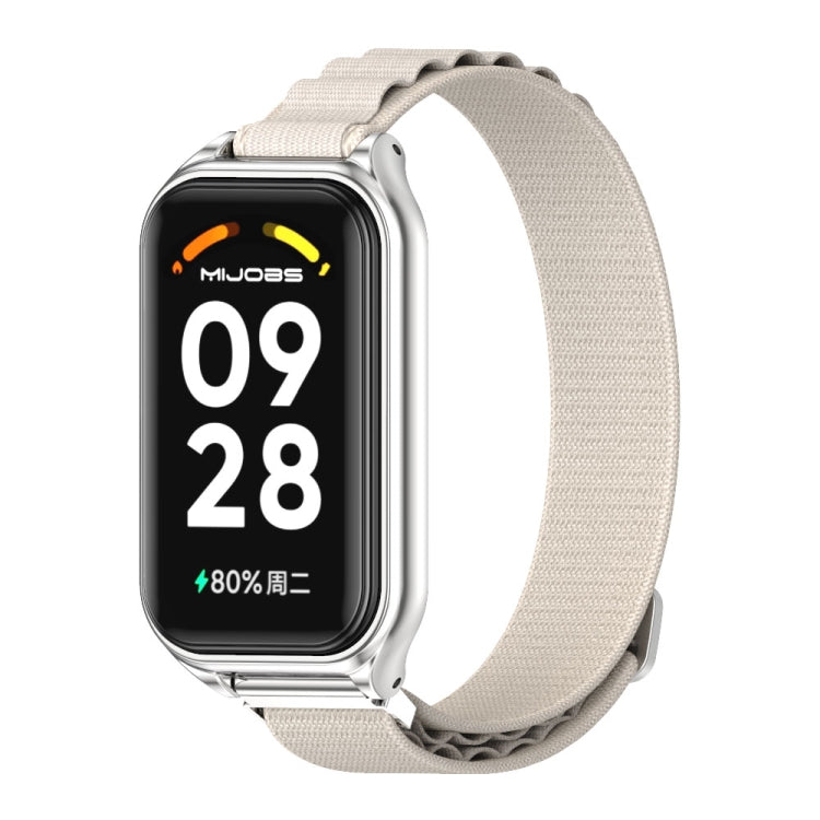For Xiaomi Smart Band 8 Active / Redmi Band 2 Mijobs Metal Shell Nylon Breathable Watch Band(Grey Silver) - Watch Bands by MIJOBS | Online Shopping South Africa | PMC TechLife | Buy Now Pay Later Mobicred