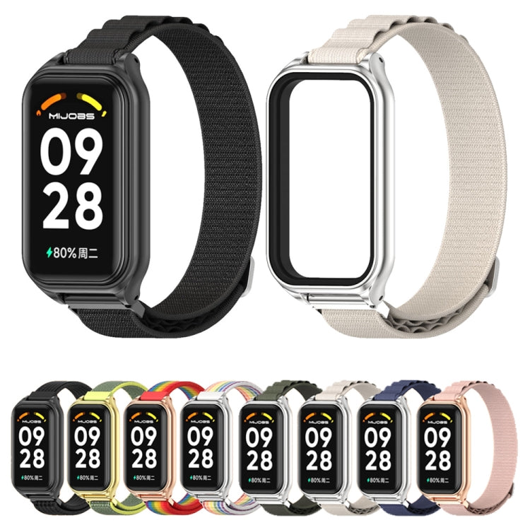 For Xiaomi Smart Band 8 Active / Redmi Band 2 Mijobs Metal Shell Nylon Breathable Watch Band(khaki Green Silver) - Watch Bands by MIJOBS | Online Shopping South Africa | PMC TechLife | Buy Now Pay Later Mobicred