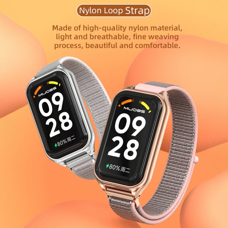 For Xiaomi Smart Band 8 Active / Redmi Band 2 Mijobs Metal Shell Nylon Breathable Watch Band(khaki Green Silver) - Watch Bands by MIJOBS | Online Shopping South Africa | PMC TechLife | Buy Now Pay Later Mobicred