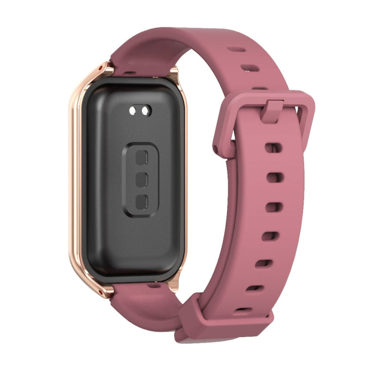For Xiaomi Smart Band 8 Active / Redmi Band 2 Mijobs Metal Shell Silicone Watch Band(Wine Red Rose Gold) - Watch Bands by MIJOBS | Online Shopping South Africa | PMC TechLife | Buy Now Pay Later Mobicred