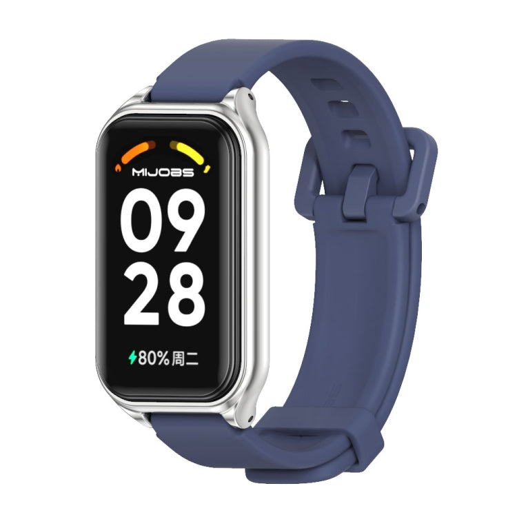 For Xiaomi Smart Band 8 Active / Redmi Band 2 Mijobs Metal Shell Silicone Watch Band(Midnight Blue Silver) - Watch Bands by MIJOBS | Online Shopping South Africa | PMC TechLife | Buy Now Pay Later Mobicred