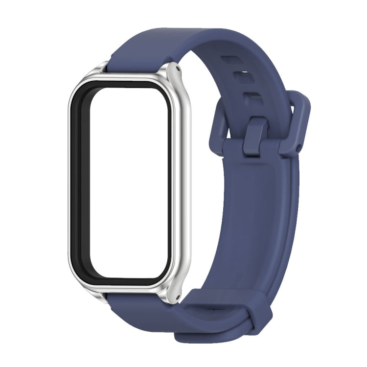 For Xiaomi Smart Band 8 Active / Redmi Band 2 Mijobs Metal Shell Silicone Watch Band(Midnight Blue Silver) - Watch Bands by MIJOBS | Online Shopping South Africa | PMC TechLife | Buy Now Pay Later Mobicred