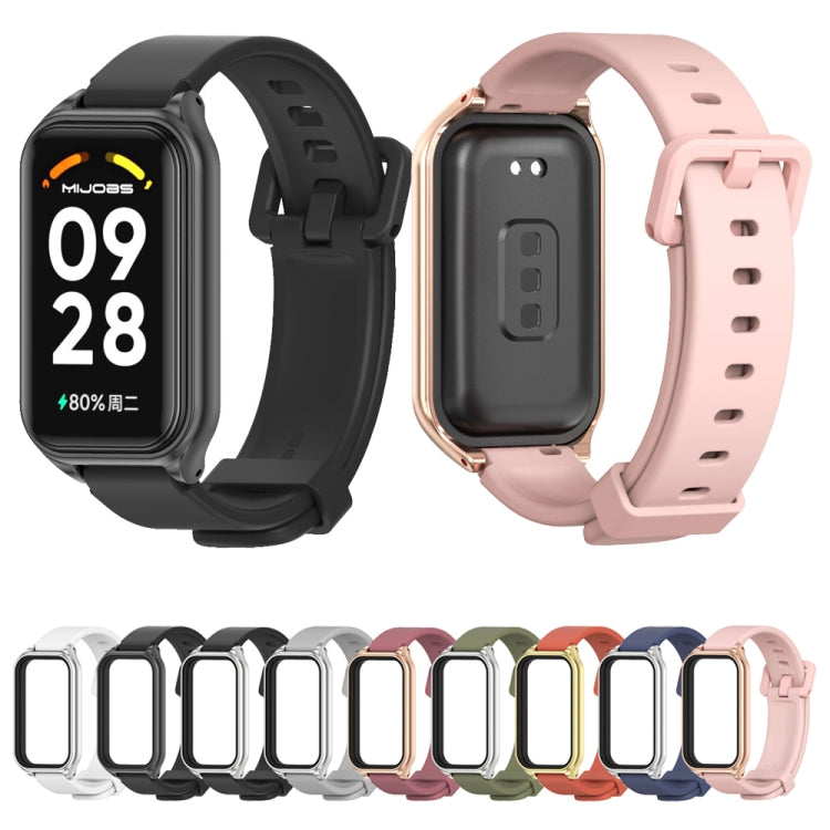 For Xiaomi Smart Band 8 Active / Redmi Band 2 Mijobs Metal Shell Silicone Watch Band(Midnight Blue Silver) - Watch Bands by MIJOBS | Online Shopping South Africa | PMC TechLife | Buy Now Pay Later Mobicred