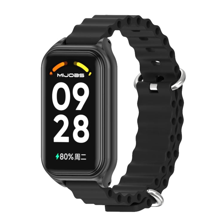 For Xiaomi Smart Band 8 Active / Redmi Band 2 Mijobs Metal Shell Ocean Silicone Watch Band(Black) - Watch Bands by MIJOBS | Online Shopping South Africa | PMC TechLife | Buy Now Pay Later Mobicred