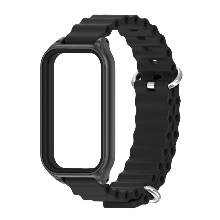 For Xiaomi Smart Band 8 Active / Redmi Band 2 Mijobs Metal Shell Ocean Silicone Watch Band(Black) - Watch Bands by MIJOBS | Online Shopping South Africa | PMC TechLife | Buy Now Pay Later Mobicred