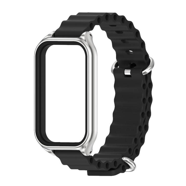 For Xiaomi Smart Band 8 Active / Redmi Band 2 Mijobs Metal Shell Ocean Silicone Watch Band(Black Silver) - Watch Bands by MIJOBS | Online Shopping South Africa | PMC TechLife | Buy Now Pay Later Mobicred