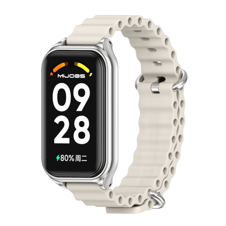 For Xiaomi Smart Band 8 Active / Redmi Band 2 Mijobs Metal Shell Ocean Silicone Watch Band(Grey Silver) - Watch Bands by MIJOBS | Online Shopping South Africa | PMC TechLife | Buy Now Pay Later Mobicred